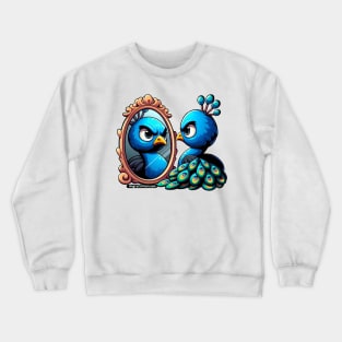 Angry Critters - Peacock in Mirror Crewneck Sweatshirt